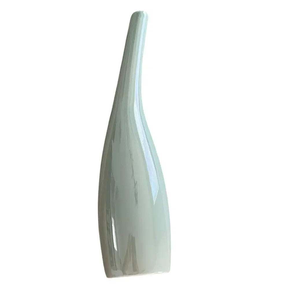 Unique Curved Vase - Light Teal Shiny Color - Made in Portugal